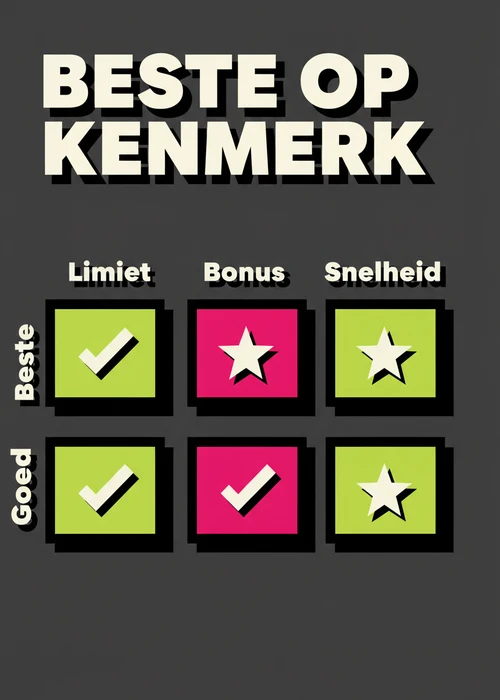 Beste casino zonder limiet op kenmerk vergeleken op limiet, bonus en snelheid in een tabel.