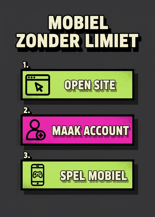 Mobiel spelen zonder limiet in drie stappen: open site, maak account en speel mobiel op uw telefoon.